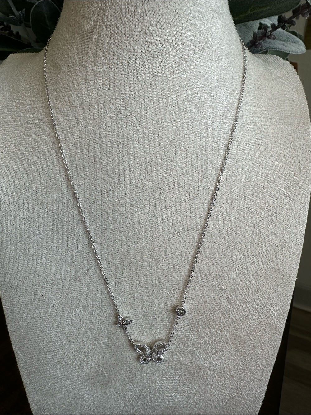 Moissanite Sterling Silver Butterfly Pendant Necklace - Picture 4 of 6